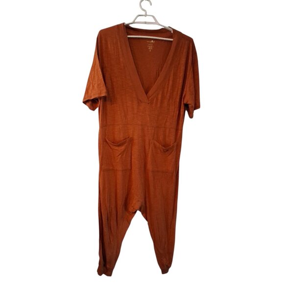 Natural Life vneck jumpsuit womens Small oversized orange rust brown knit cotton - Picture 1 of 7